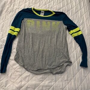 PINK Victoria's Secret Kids Long Sleeve Tee - Gray and Navy with Yellow Accents